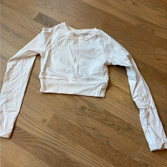 Emahn New Lycra Athletic White Long Sleeve Crop Top XS - Picture 1 of 8